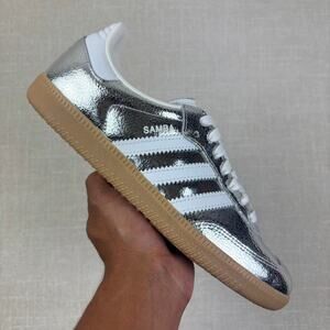 adidas Samba Silver and White Athletic Shoes